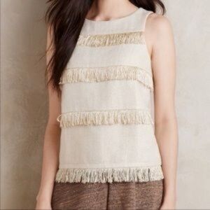 Anthropologie Sunday in Brooklyn Fringe Gold Top M